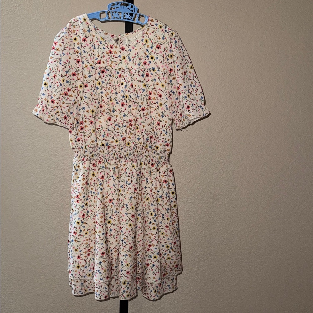 Hayden Girls Multicolor Floral Casual Short Sleeve Tiered Dress Girls Size M